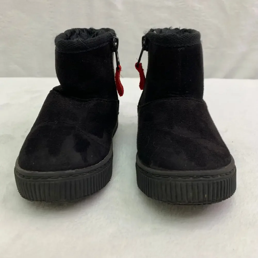 Cat & Jack Little Girls Sz 6 Black Faux Fur Fleece Lined Black Zip Up Boots Mid